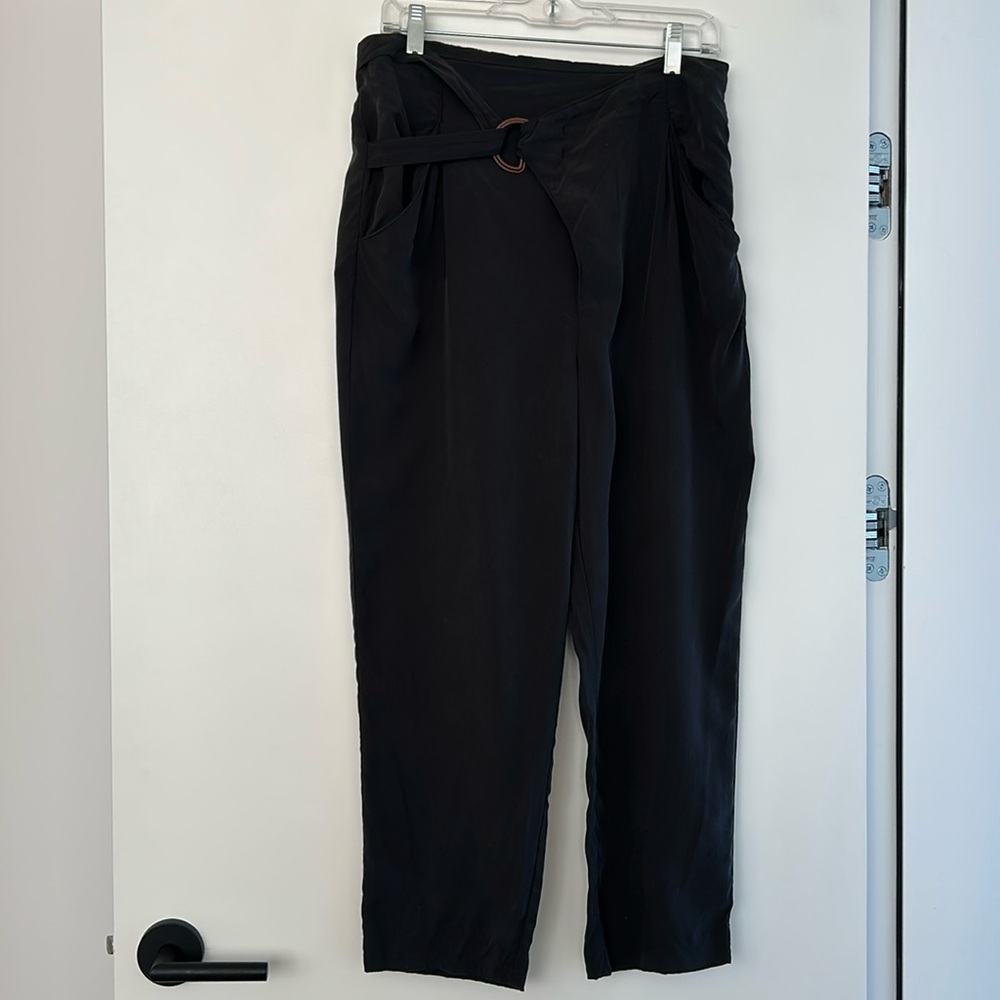 Anthropologie Black Cupro Wrap Trousers M EUC
